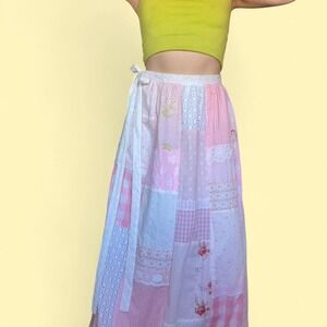 Pink and White Pastel Patchwork Maxi Skirt